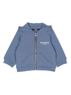 Balmain Kids logo-print zipped hoodie - Blue