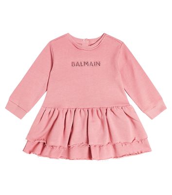 Balmain Kids Logo ruffled cotton jersey dress