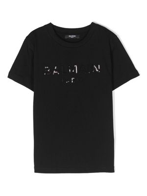 Balmain Kids logo-sequin cotton T-shirt - Black