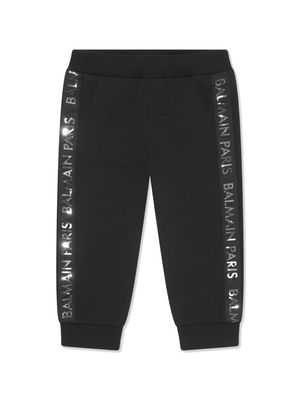 Balmain Kids logo-strap track pants - Black