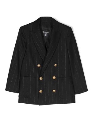 Balmain Kids logo-stripe double-breasted blazer - Black