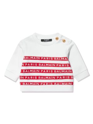 Balmain Kids logo stripe-print cotton sweatshirt - White