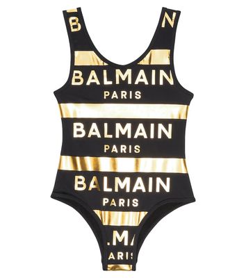 Balmain Kids Logo striped swimsuit