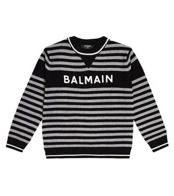 Balmain Kids Logo striped wool sweater