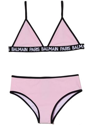 Balmain Kids logo-tape bikini set - Pink