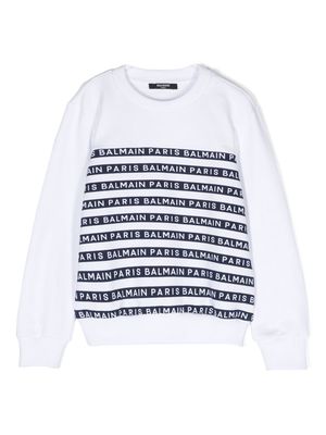 Balmain Kids logo-tape print cotton sweatshirt - White