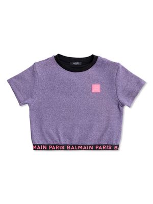 Balmain Kids logo-underband glitter T-shirt - Purple