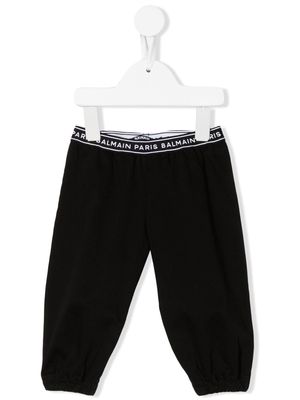 Balmain Kids logo-waistband cotton trousers - Black