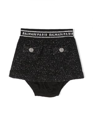 Balmain Kids logo-waistband wool-blend skirt - Black