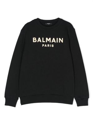 Balmain Kids metallic-effect flocked-logo sweatshirt - Black