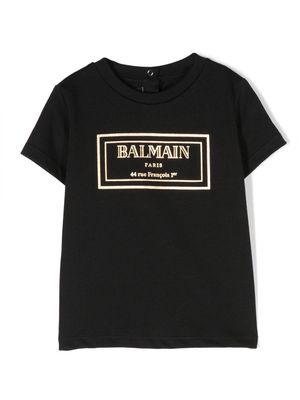 Balmain Kids metallic-effect logo-print T-shirt - Black