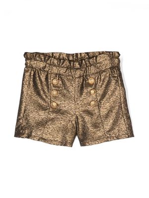 Balmain Kids metallic finish button-detail shorts - Gold
