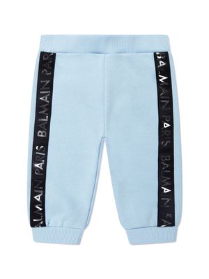 Balmain Kids metallic-logo cotton tracksuit bottoms - Blue