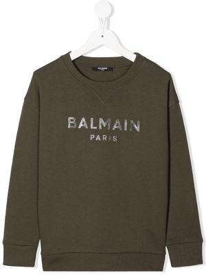 Balmain Kids metallic-logo crew-neck sweatshirt - Green