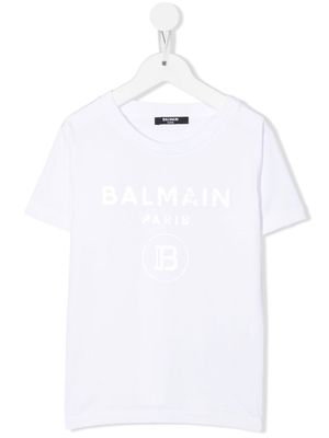 Balmain Kids metallic-logo crew-neck T-shirt - White
