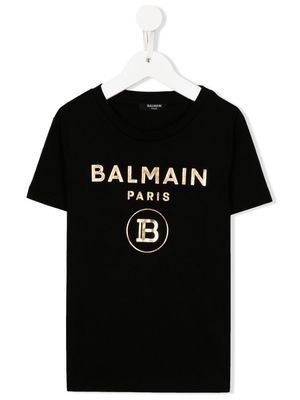 Balmain Kids metallic-logo crewneck T-shirt - Black