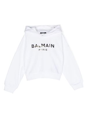 Balmain Kids metallic-logo hoodie - White