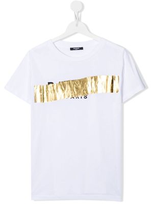 Balmain Kids metallic logo-print detail T-shirt - White