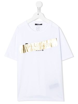 Balmain Kids metallic logo-print T-shirt - White