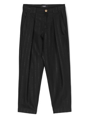 Balmain Kids metallic logo-stripes chino trousers - Black