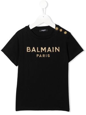 Balmain Kids metallic-logo T-shirt - Black