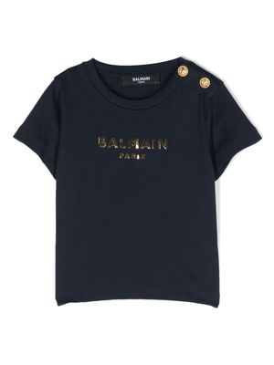 Balmain Kids metallic-logo T-shirt - Blue