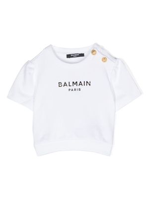 Balmain Kids metallic-logo T-shirt - White