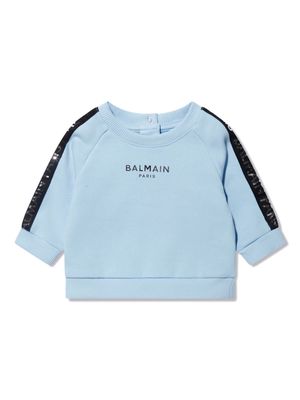 Balmain Kids mirror-logo cotton sweatshirt - Blue