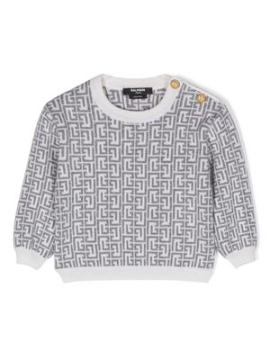 Balmain Kids monogram-pattern wool-blend jumper - Grey