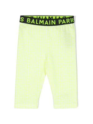 Balmain Kids monogram-patterned leggings - Green