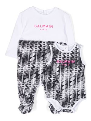 Balmain Kids monogram-print cotton pyjamas and body set - Black