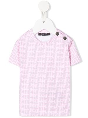 Balmain Kids monogram-print cotton T-shirt - Pink