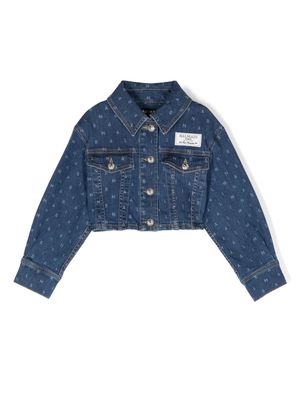 Balmain Kids monogram-print denim jacket - Blue