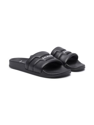 Balmain Kids padded logo-print slides - Black