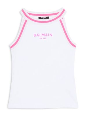 Balmain Kids Paris logo-print tank top - White