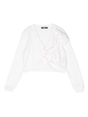 Balmain Kids pearl-embellished bow-detail cardigan - White