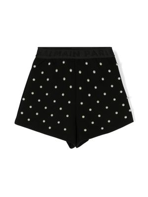 Balmain Kids pearl-embellished jersey mini shorts - Black