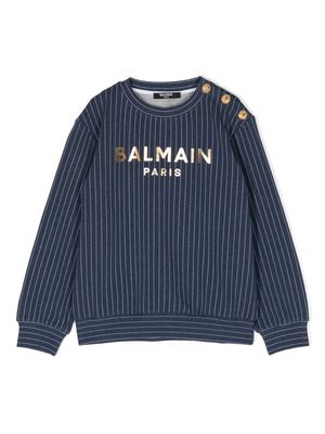 Balmain Kids pinstriped logo-print sweatshirt - Blue