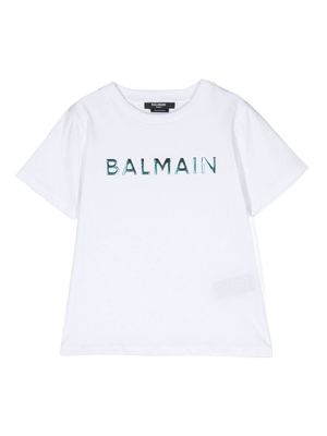 Balmain Kids raised logo cotton T-shirt - White