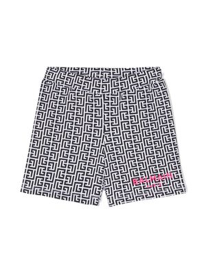 Balmain Kids raised-logo monogram shorts - Black