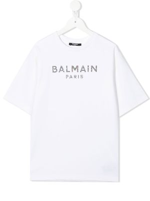 Balmain Kids rhinestone-embellished logo T-shirt - White