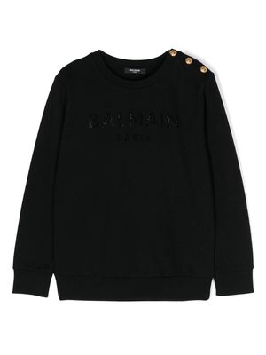 Balmain Kids rhinestone-logo jersey sweatshirt - Black