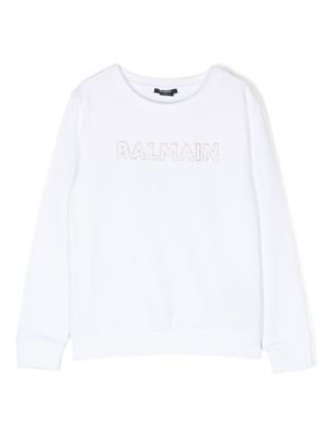Balmain Kids rhinestone-logo sweatshirt - White