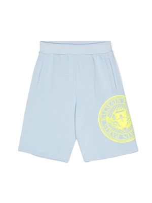 Balmain Kids rubberised-logo cotton shorts - Blue