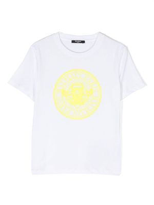 Balmain Kids rubberised-logo cotton T-shirt - White