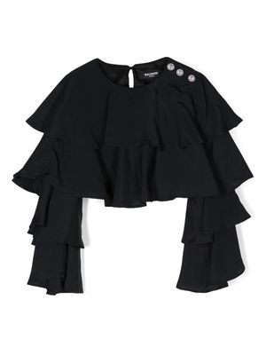 Balmain Kids ruffle crop top - Black