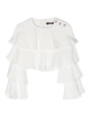 Balmain Kids ruffled cropped blouse - White