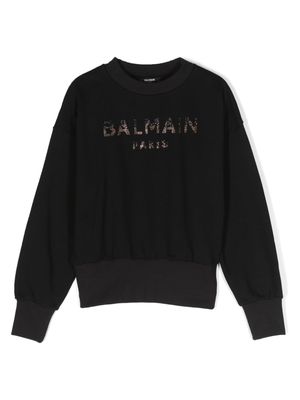 Balmain Kids sequin-logo cotton sweatshirt - Black