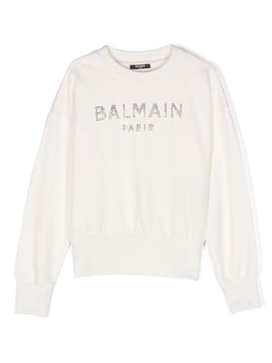 Balmain Kids sequin-logo cotton sweatshirt - Neutrals