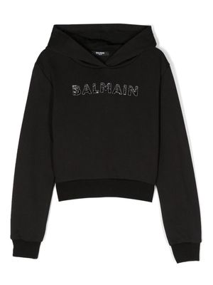 Balmain Kids sequinned-logo cotton hoodie - Black